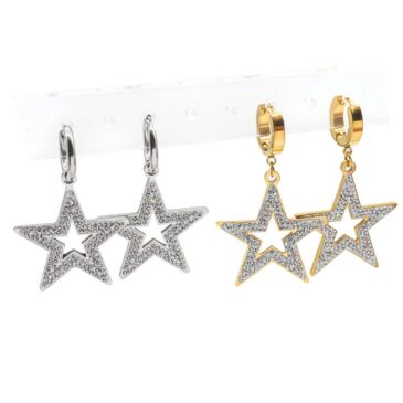 Orecchini a hoop con pendente stella e strass