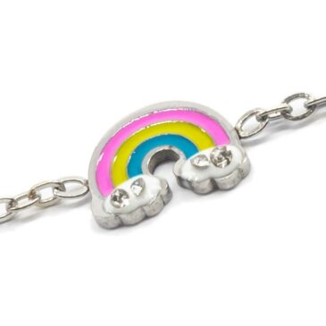 Braccialetto per bimba in acciaio e vetro Arcobaleno acciao e strass