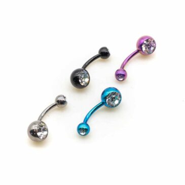 Piercing BANANA OMBELICO 10 mm in titanio e palline  con cristalli