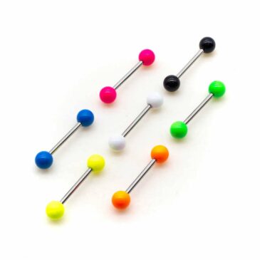 Piercing BARBELL LINGUA 16 mm verniciato solo palline fluo