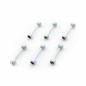 Piercing BARBELL LINGUA 16 mm verniciato bianco con cristallo