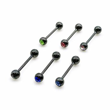 Piercing BARBELL LINGUA 16 mm verniciato nero con cristallo