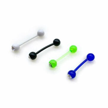 Piercing BARBELL LINGUA 16 mm in teflon acrilico fluo con cristallo